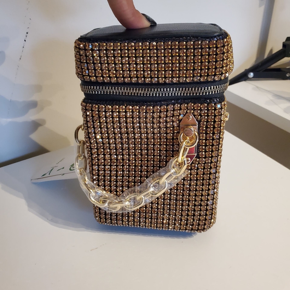 Gold Rhinestones Messenger Bag